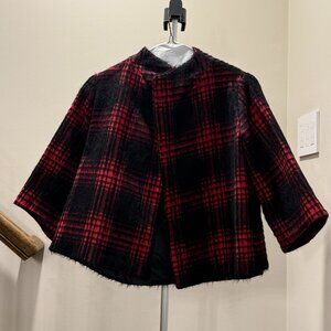 Womens Lorain Croft Red and Black Plaid Cropped Swing Jacket